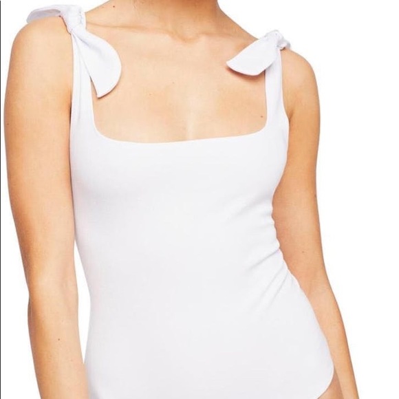 Free People Bodysuit White Tie Sleeve Square Neck Tank Top Style With Low Back ✨ - Picture 8 of 16